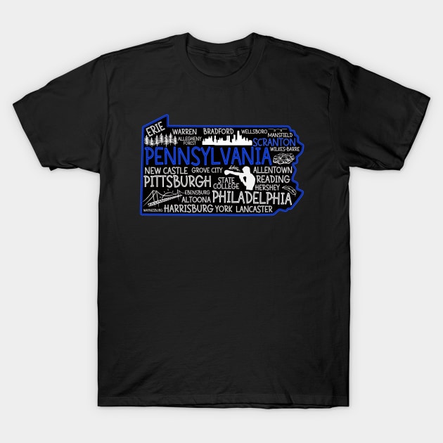 Scranton Pennsylvania cute map, Erie, Bethlehem, Scranton, Lancaster, Levittown, Harrisburg T-Shirt by BoogieCreates